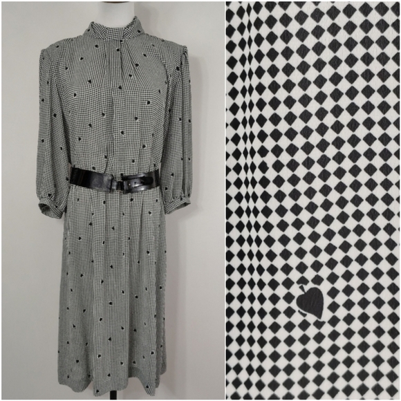 Vintage Dresses & Skirts - Vintage 80s Emerald St Womens Black And White Checkered Midi Dress Classic